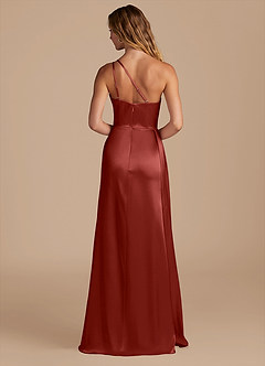 Azazie Maron Final Sale Auburn Sheath One Shoulder Metallic Satin Dress image5