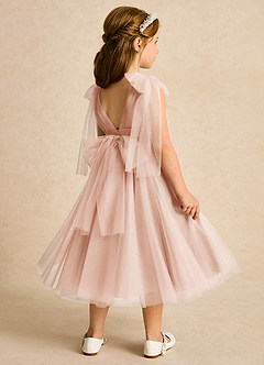Azazie Dori Robe Demoiselle D'honneur Fillette Robe Trapèze en Tulle Rayé Rose Perle image3