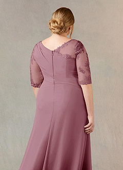Azazie Dionysus Mother of the Bride Dresses Vintage Mauve A-Line Boatneck Lace Chiffon Dress image11