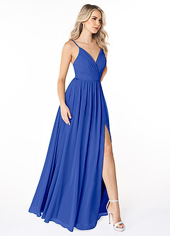 Azazie Gracie Bridesmaid Dresses Royal Blue A-Line Pleated Chiffon Dress image5