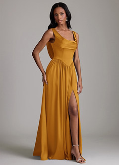 Azazie Novi Bridesmaid Dresses Butterscotch A-Line with Pockets Stretch Satin Dress image5