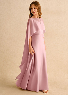 Azazie Fishie Girls Formal Robe Demoiselle D'honneur Fillette Robe Trapèze en Mat Satiné Rose Poussiéreuse image6