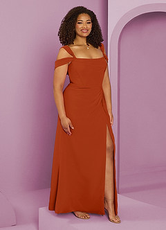 Barbie ♥ Azazie Bridesmaid Dresses Burnt Orange A-Line Off the Shoulder Chiffon Dress image10