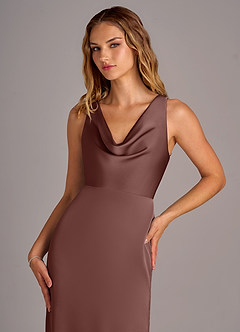 Azazie Wrenlee Bridesmaid Dresses Espresso A-Line Stretch Satin Dress image2