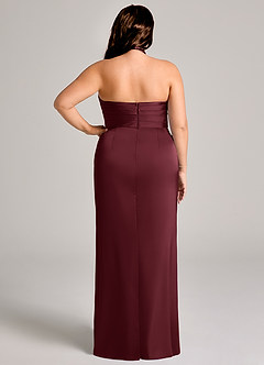 Azazie Jemma Vestidos de damas de honor Vestido de Cabernet de Satén Elástico de Corte Recto con Plisado image12