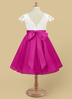 Azazie Vetty Flower Girl Dresses Ivory Fuchsia A-Line Lace Tulle Dress image10