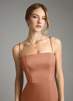 Azazie Wren Bridesmaid Dresses Bronzer A-Line Strapless Stretch Satin Convertible Dress image3