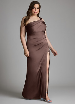 Azazie Wynter Bridesmaid Dresses Ganache Sheath One Shoulder Stretch Satin Dress image9