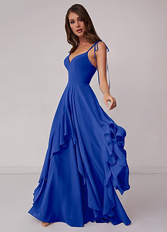 Elegant A-Line V-Neck Royal Blue Long Bridesmaid Dresses PB126