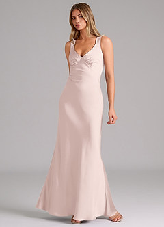 Azazie Kamila Bridesmaid Dresses Blushing Pink A-Line Pleated Stretch Satin Dress image3
