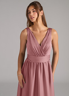 Azazie Kora Bridesmaid Dresses Dusty Rose A-Line Pleated Stretch Satin Dress image7