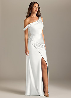 Azazie Madelyn Abiti da Damigella Abito Convertibile Sirena in Raso Elasticizzato Monospalla Bianco image4