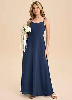 Azazie Shale Junior Robe Trapèze en Mousseline de soie Arc Bleu Marine Foncé image5