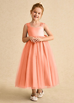 Azazie Chickadee Abiti da Ragazza di Fiori Abito Principessa in Raso Opaco Scollo a Cuore Tramonto image5