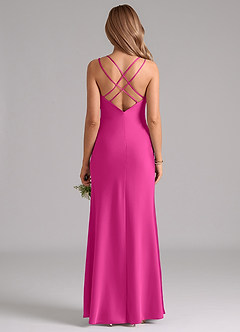 Azazie Suttona Vestidos de damas de honor Vestido de Fucsia de Satén Elástico de Corte en A con Plisado image3