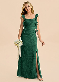 Azazie Jessamine Junior Robe Sirène en Floral Burnout Décolleté en cœur Vert Foncé image1