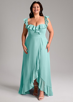 Azazie Lyra Bridesmaid Dresses Aqua A-Line Chiffon Convertible Dress image15