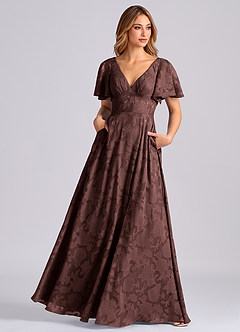 Azazie Kimber Jurken voor bruidsmeisjes Jurk van Bloemen Burn-out met A-Lijn met Zakken Espresso image7