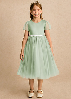 Azazie Kaylor Flower Girl Dresses Dusty Sage A-Line Pleated Tulle Dress image5
