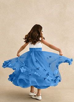 Azazie Vi Flower Girl Dresses Blue Jay A-Line Sleeveless Tulle Dress image3