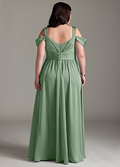 Azazie Lianne Robes de demoiselle d'honneur Robe Trapèze en Satin extensible Épaule décolletée Matcha image10