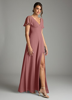 Azazie Kimber Bridesmaid Dresses Desert Rose A-Line Flounce Sleeve Chiffon Dress image6