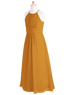 Azazie Bonnie Junior Butterscotch A-Line Pleated Chiffon Dress image7