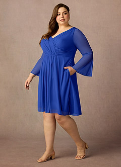 Azazie Teraso Mother of the Bride Dresses Royal Blue A-Line Pleated Mesh Dress image11