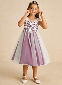 Azazie Sunnie Flower Girl Dresses Mulberry A-Line Lace Tulle Dress image2