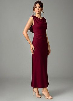 Azazie Kieryn Robes de demoiselle d'honneur Robe Sirène en Satin extensible Plissée Bourgogne image3