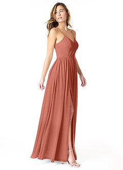 Azazie Cora Bridesmaid Dresses Clay A-Line Pleated Chiffon Dress image4