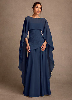 Azazie Flossie 신부의 어머니 드레스 A라인 주름진 쉬폰 플로어 길이 드레스 image1