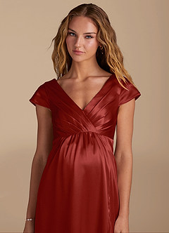 Azazie Allessia Maternity Bridesmaid Dresses A-Line Metallic Satin Floor-Length Dress image7