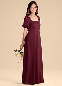 Azazie Briar Junior Vestido de Cabernet de Satén Elástico de Corte en A con Lazo image6