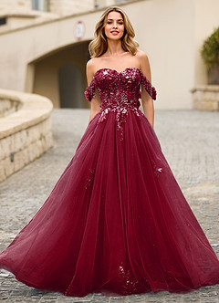 Eleanor Burgundy 3D Floral Lace Prom Dress image5