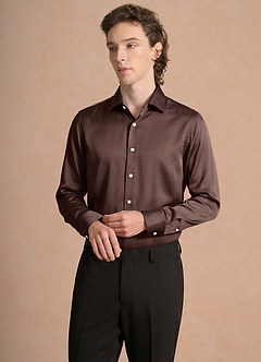 front Julian Ganache Stretch Satin Dress Shirt