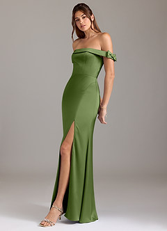 Azazie Zayla Robes de demoiselle d'honneur Robe Trapèze Convertible en Satin extensible Épaule décolletée Genévrier image4