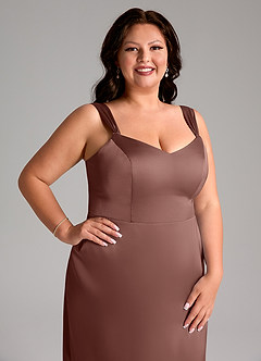 Azazie Denice Robes de demoiselle d'honneur Robe Fourreau en Satin extensible Plissée Expresso image7