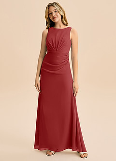 Azazie Floris Junior Robe Trapèze en Mousseline de soie Plissée Rouille image4