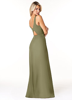 Azazie Jess Final Sale Dusty Blue Sheath V-Neck Stretch Satin Dress image5