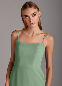 Azazie Tayla Abiti da Damigella Abito Tubino in Chiffon Scollo Quadrato Matcha image5
