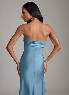 Azazie Saylor Brudtärnklänningar Klä av Sjöjungfru i Stretch Satin Axelbandslös Stålblå image6