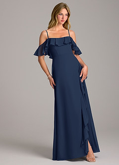 Azazie Aubrie Bridesmaid Dresses Dark Navy A-Line Off the Shoulder Chiffon Dress image5