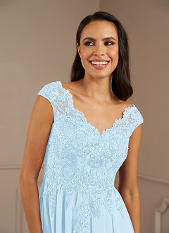 Azazie Amethyst Mother of the Bride Dresses Sky Blue A-Line V-Neck Sequins Chiffon Dress image7