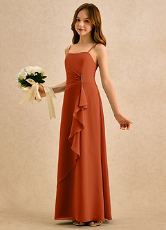 Azazie lolly Girls Formal Robe Demoiselle D'honneur Fillette Robe Trapèze en Mousseline de soie Plissée Orange Brûlée image1