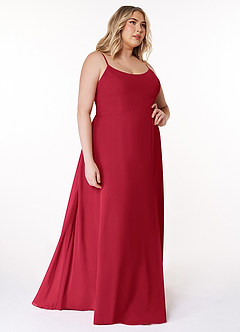 Azazie Moira Brautjungfernkleider A-Linie Schaufel Chiffon Kleid Scharlachrot image11
