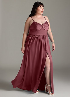 Azazie Zeya Robes de demoiselle d'honneur Robe Trapèze en Satin extensible Plissée Rose Du Désert image12
