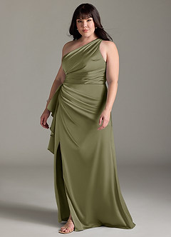 Azazie Maive Brautjungfernkleider Etui Gestreift Stretch-Satin Kleid Pistazie image9