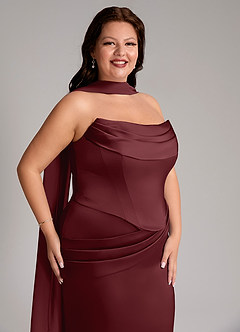 Azazie Sorrel Bridesmaid Dresses Cabernet Mermaid Strapless Stretch Satin Convertible Dress image10