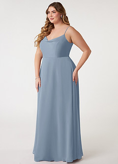 Azazie Daenerys Vestidos de damas de honor Vestido de Azul Polvoriento de Gasa de Corte en A con Vaca image10